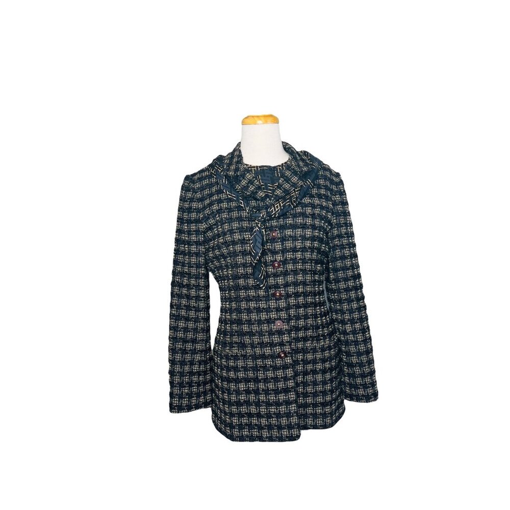 Vintage Carlisle Tweed Boucle Blazer Silk Blouse & Scarf 3 Pc Set Hong Kong Sz 6 - Picture 5 of 14